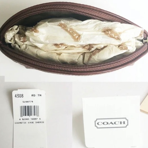 Coach Cosmetic Case Sheridan Collection Red & Tan Leather 4308 NIB NOS Vintage - Picture 10 of 13